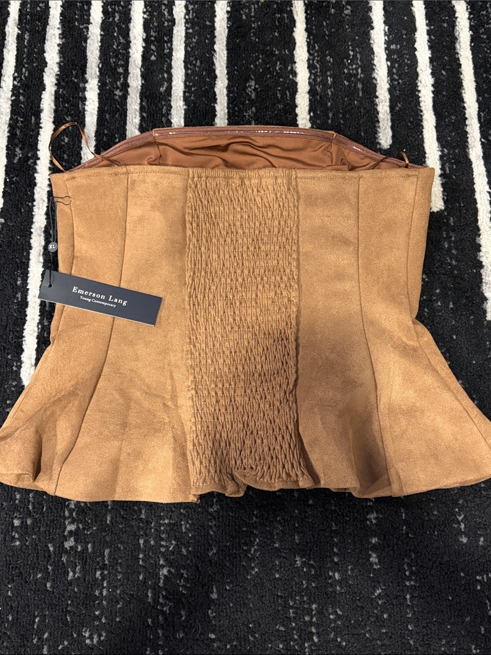Emerson Lang Tan Suede Strapless Peplum Top - Picture 2 of 3